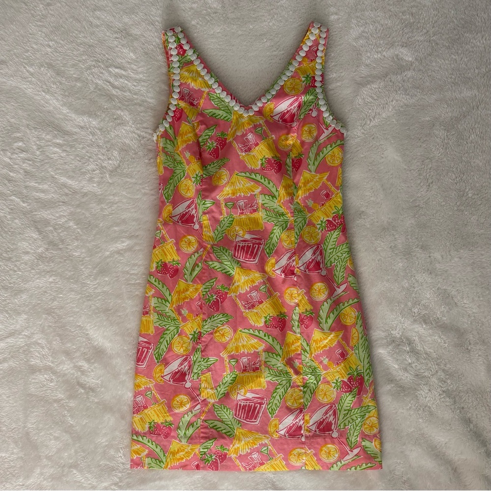Vintage Lilly Pulitzer Shift Dress White Label Tiki Bar Print